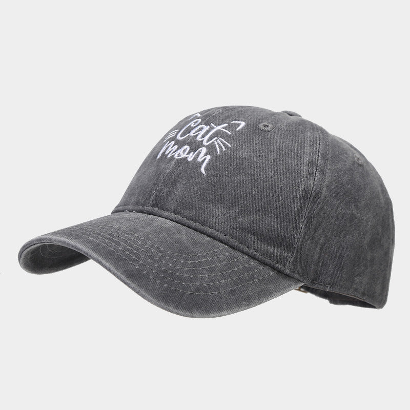 Wholesale Letters CAT MOM Embroidered Washed Baseball Cap