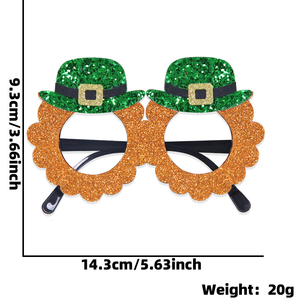 Wholesale St. Patrick's Party Non-woven Green Glitter Eyeglasses Frame Irish Festival Shamrock Glasses