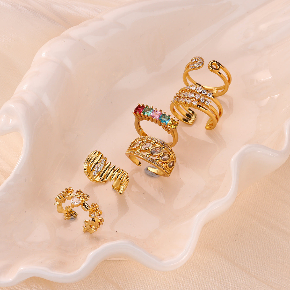 Wholesale gold-plated open ring double-layer ring luxury index finger ring