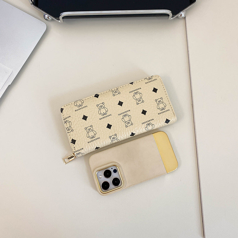 Wholesale Bear Print Single Zip Multi-Card Wallet