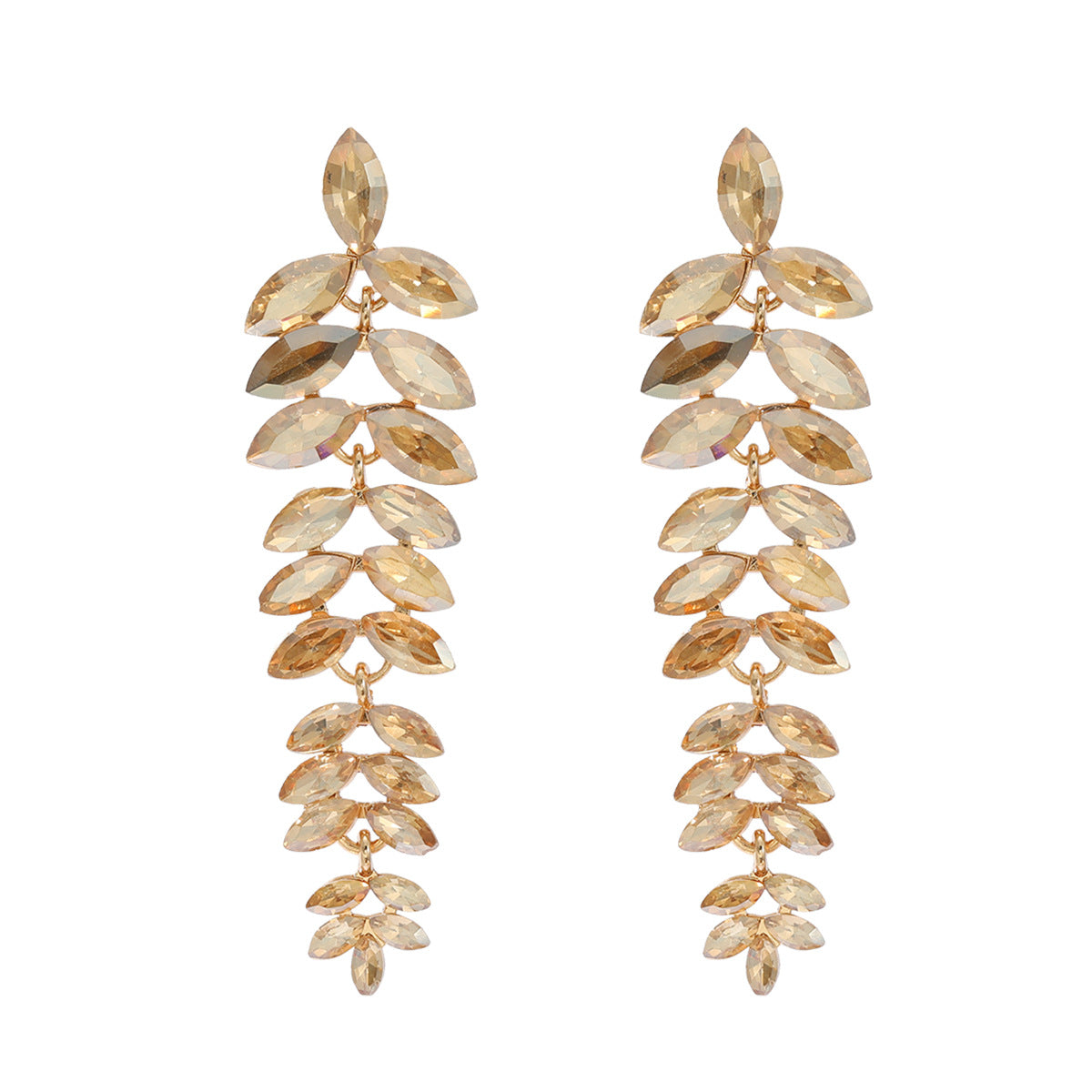 Wholesale Colored Diamond Full Diamond Long Leaf Earrings