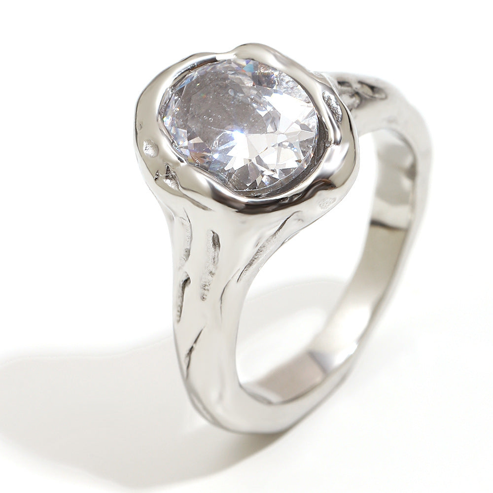 Wholesale Hole-punch style pigeon egg zircon stainless steel rings