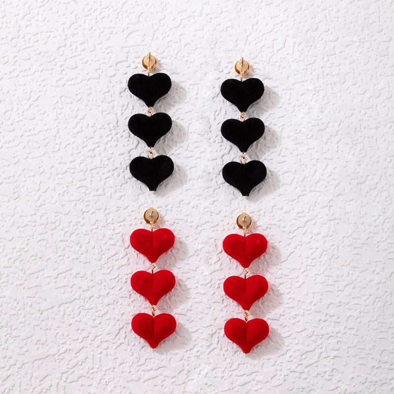 Wholesale  Red Love Velvet Heart-shaped Peach Heart Earrings