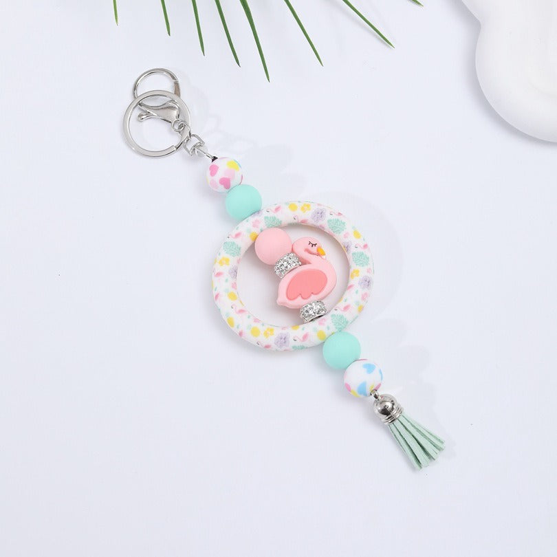 Wholesale Silicone Circle Beaded Printed Keychain