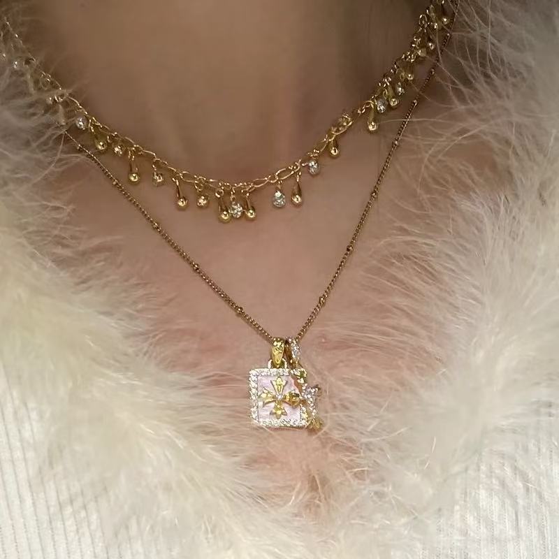 Wholesale Square brand diamond studded cross necklace