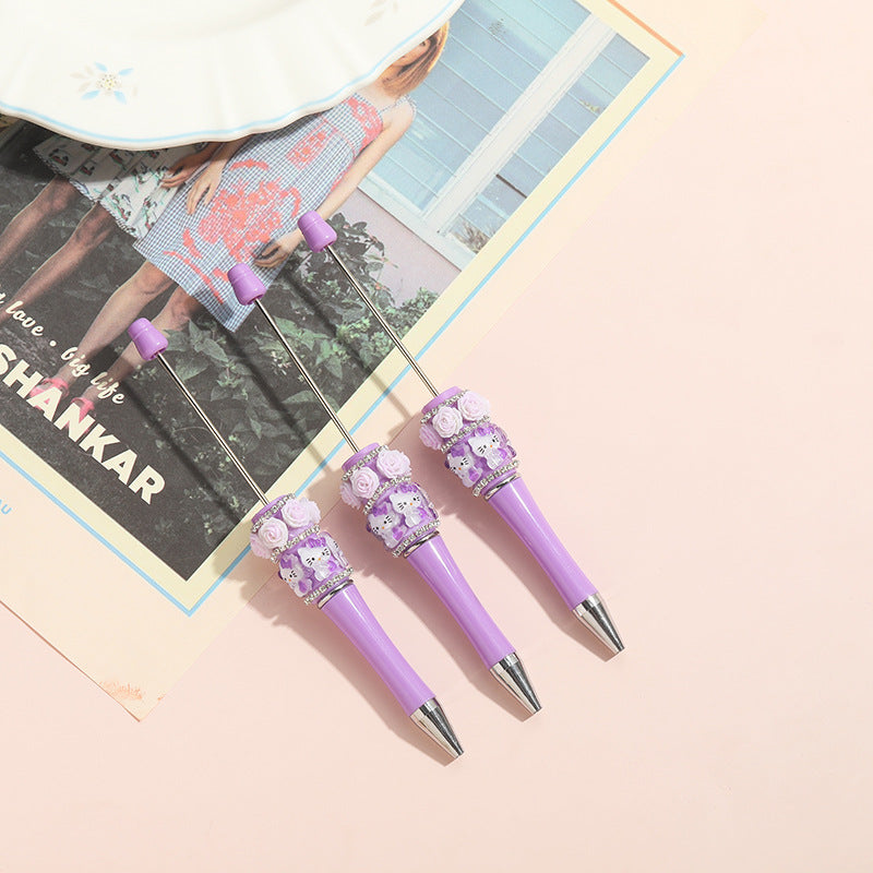 Wholesale 10pcs Beadable Pens Heavy Cartoon Bead Diy Handmade Diamond Ballpoint Pen