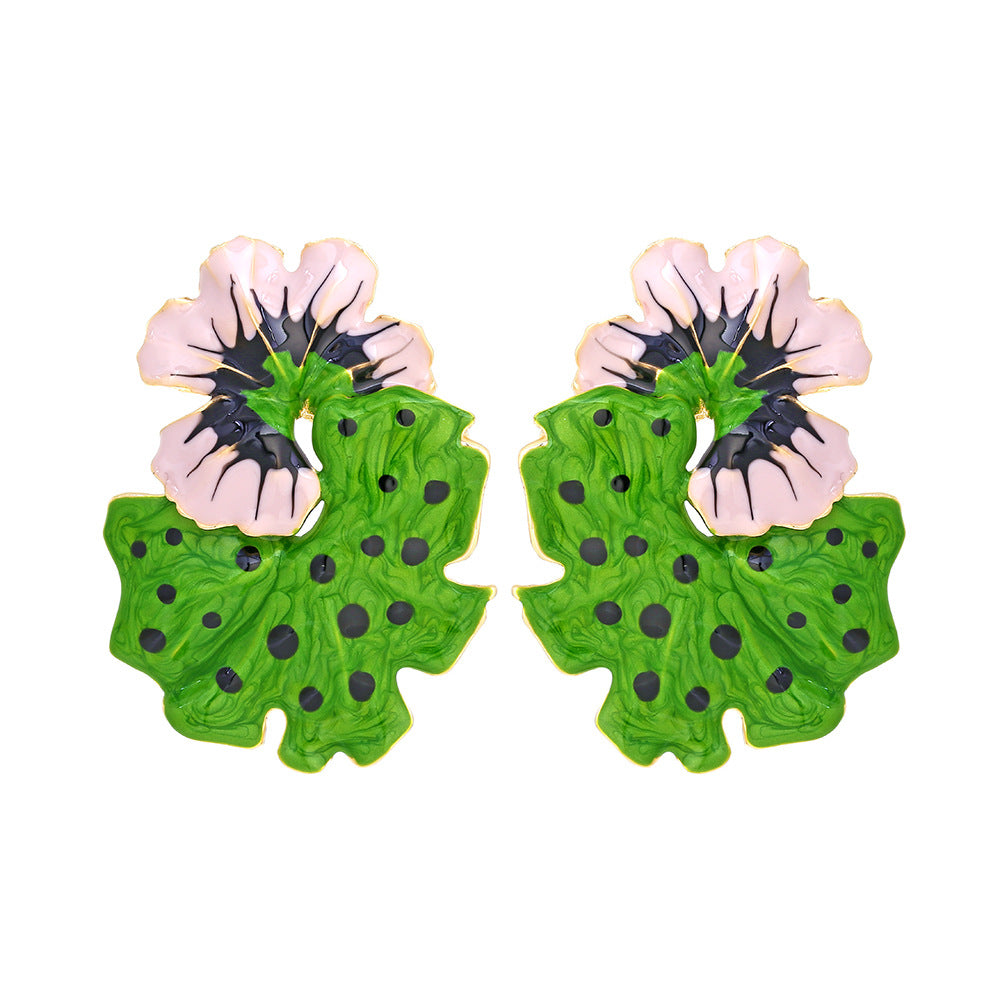 Wholesale Exaggerated Enamel Flower Zinc Alloy Earrings