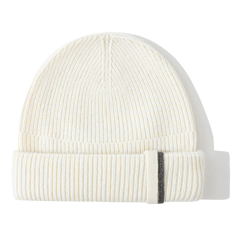 Wholesale Autumn and Winter Heavy Beaded Necklace Hole Thickened Pure Cashmere Knitted Hat