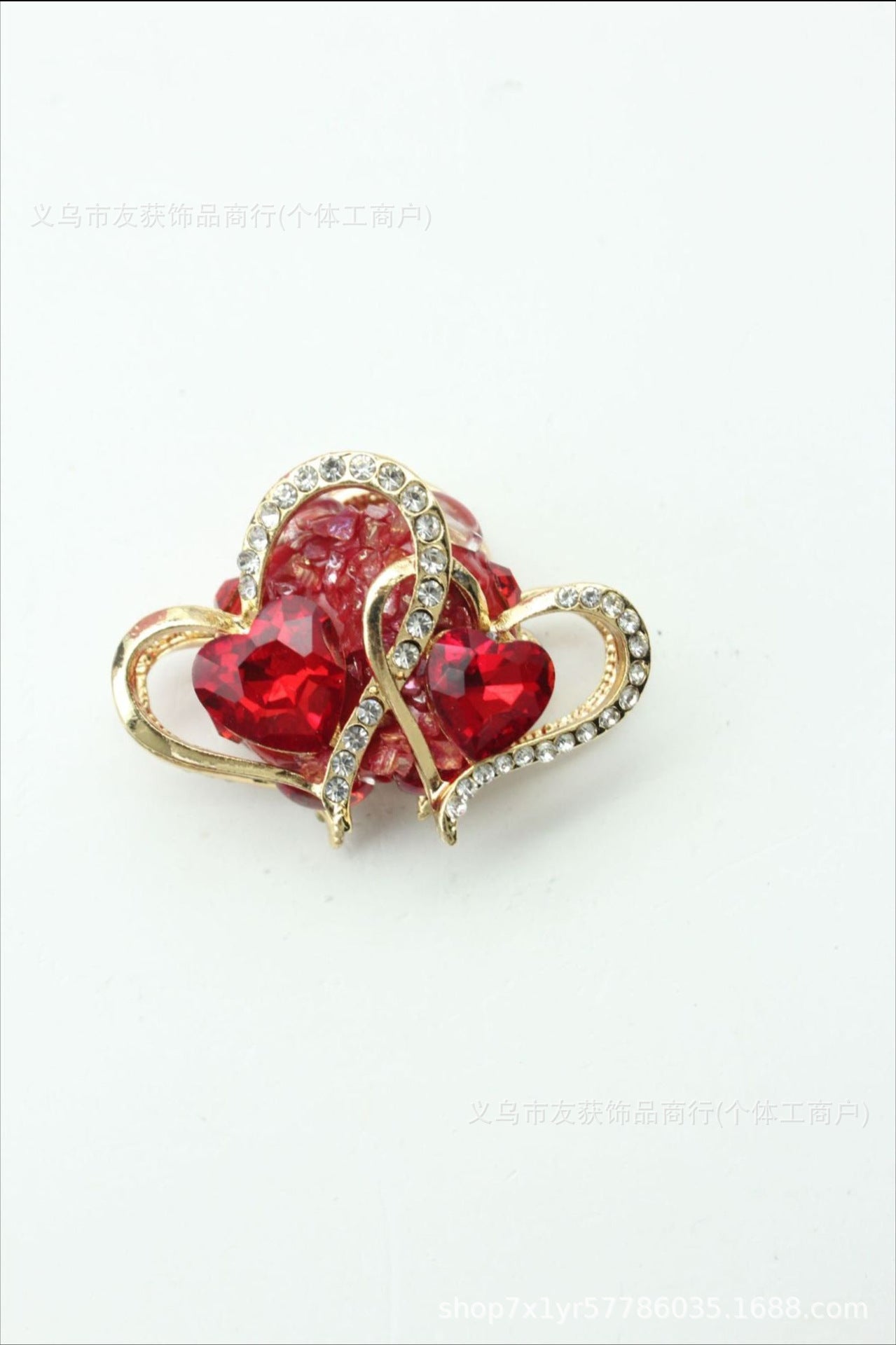 Wholesale Double-sided crushed stone inlaid alloy red heart straight hole beads