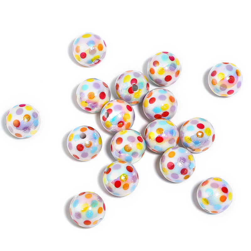 Wholesale 100PCS Holiday Party Ribbon Print Colorful Polka Dot Acrylic Beads