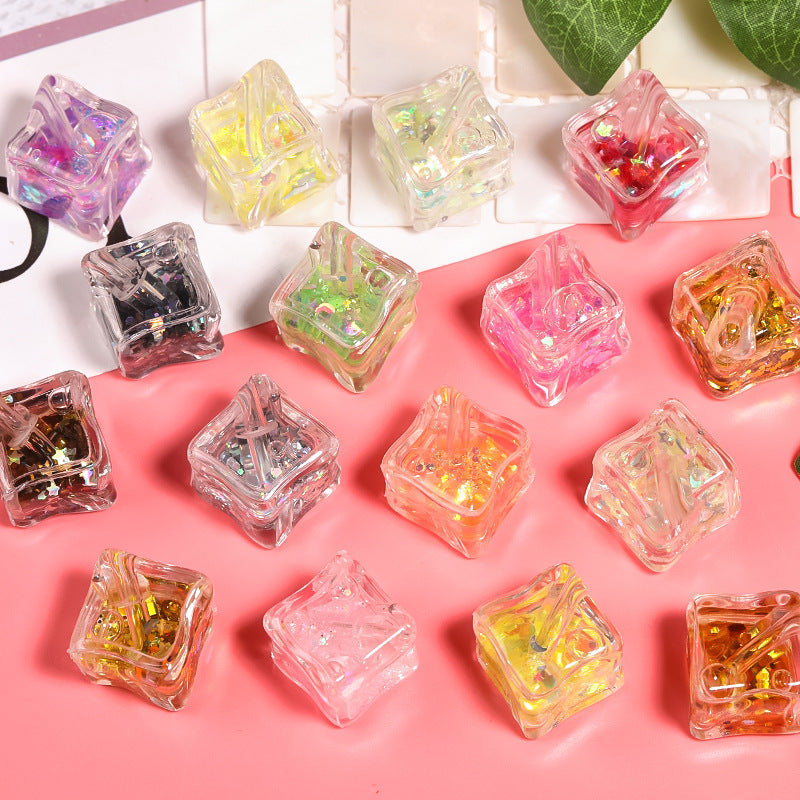 Wholesale 25pcs Luminous Quicksand Ice Cube Sequins Oblique Hole Square Beads