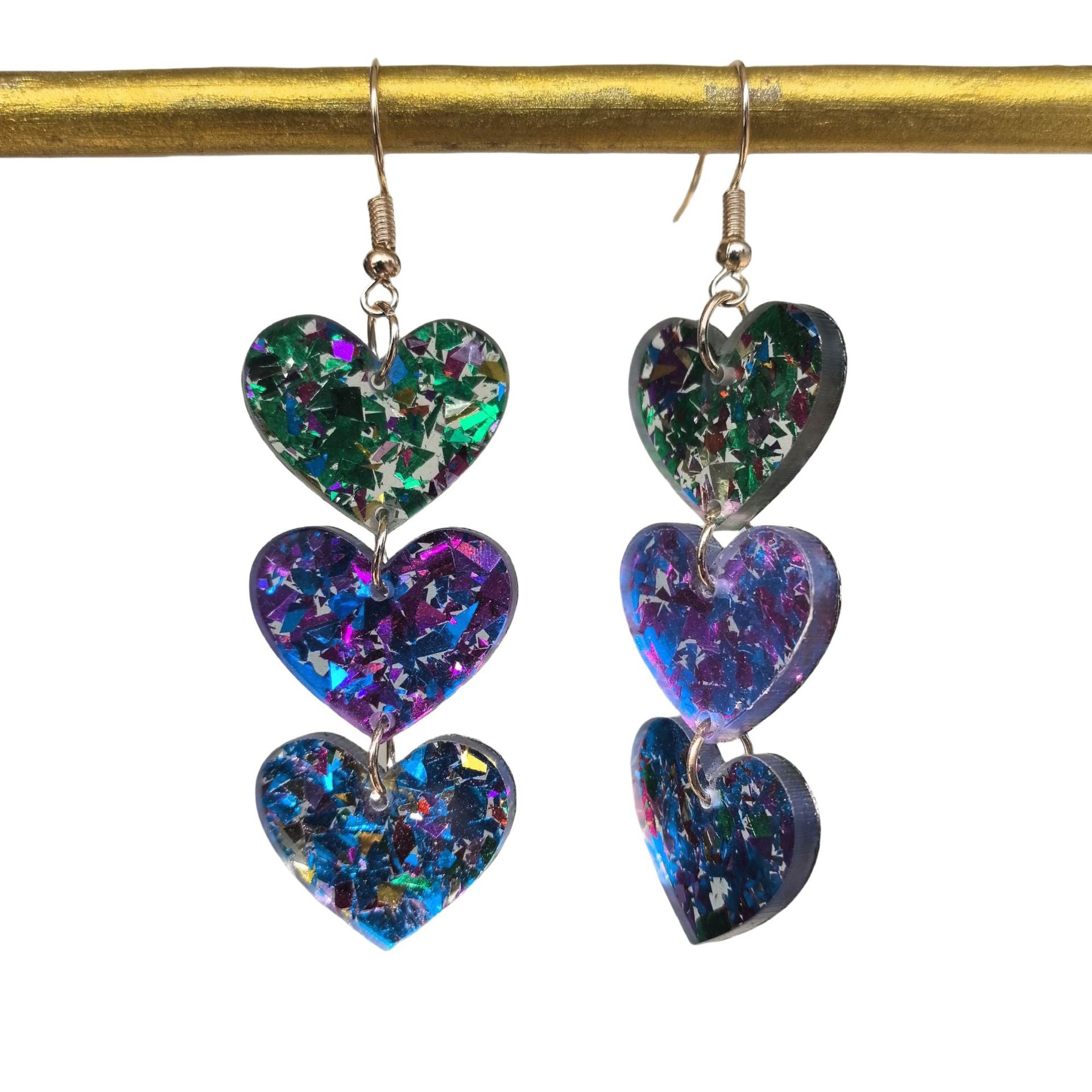 Wholesale Acrylic sequin asymmetrical heart-shaped triple personality simple retro earrings