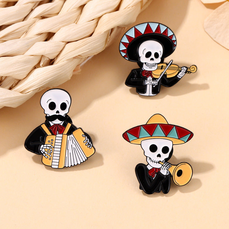Wholesale Creative Mariachi Cute Skeleton Playing Instrument Alloy Brooch