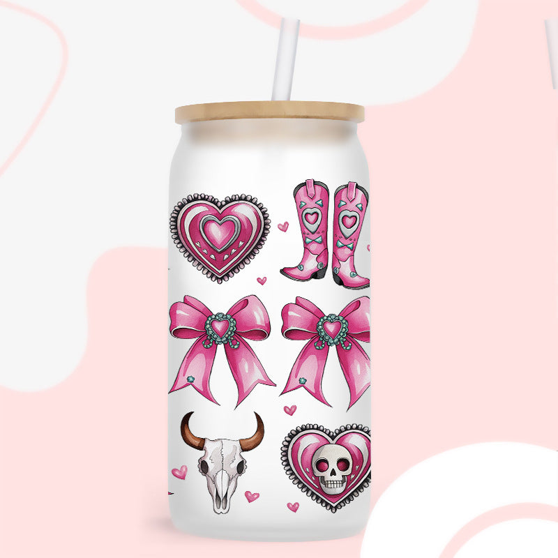 Wholesale Bow Cow Cartoon Valentine's Day 16oz Cup UV DTF Wraps