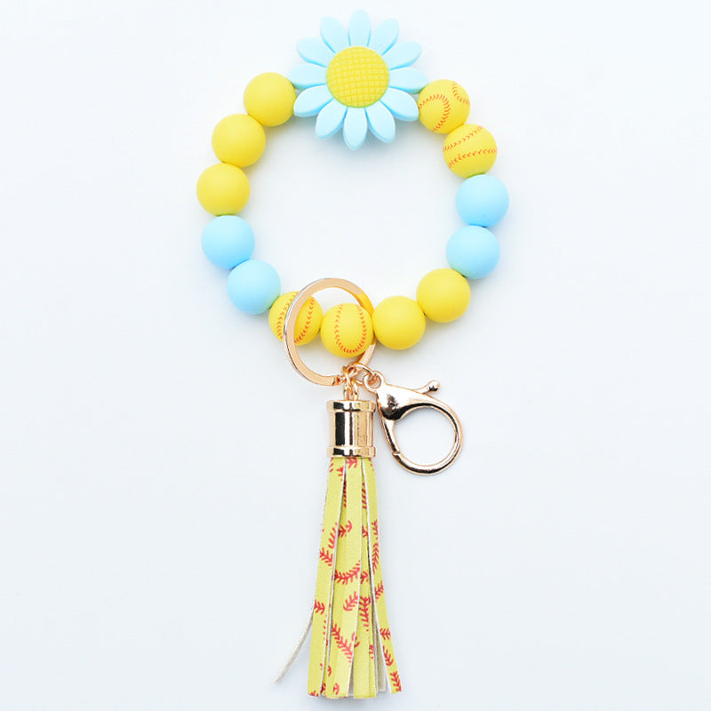 Llavero de muñeca con cuentas de girasol de silicona al por mayor