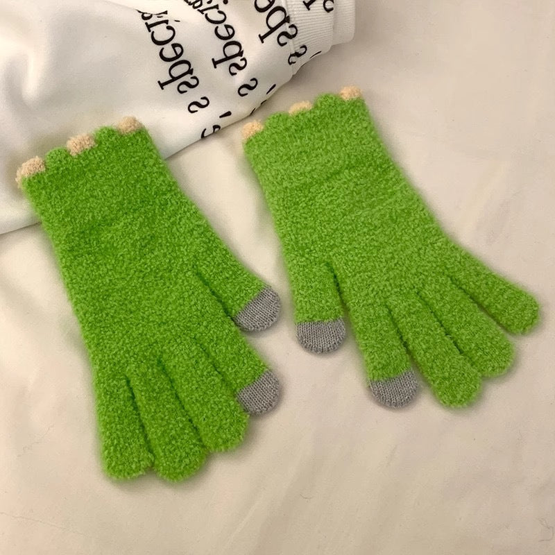 Wholesale Colorful Plush Fingerless Touch Screen Warm Winter Gloves
