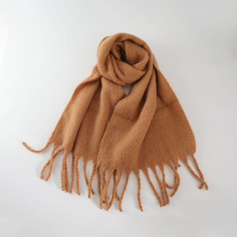 Wholesale Autumn and Winter Thickened Warm Thick Fringed Soft and Waxy Versatile Solid Color Imitation Cashmere Scarf