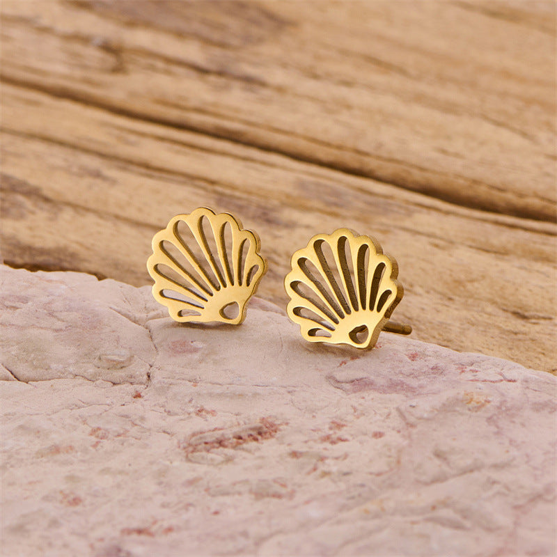 Wholesale Stainless steel cut gold-plated geometric irregular shell earrings