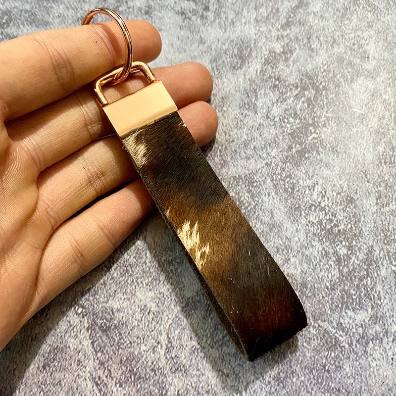 Wholesale Vintage Western Style Genuine Leather Horsehair Keychain