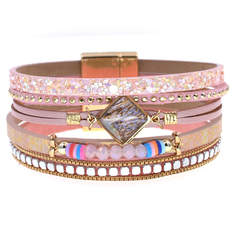 Wholesale Leather Bracelet Fashionable Zircon Accessories