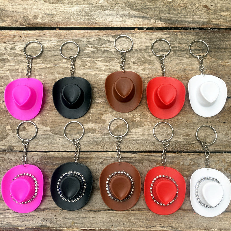 Wholesale Western Style Colorful Cow Pattern Cowboy Hat Plastic Keychain