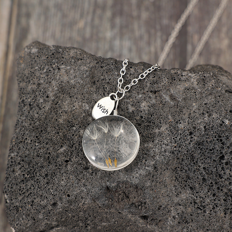 Wholesale Alloy Inlaid Artificial Gem Three Dandelion Pendant Necklace