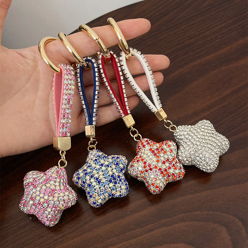 Wholesale Zinc Alloy Inlaid Diamond Five-pointed Star Key Chain