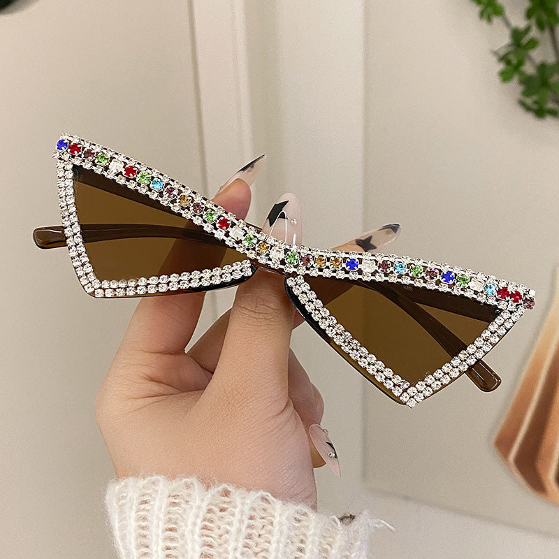 Wholesale Full Diamond Bow Colored Small Frame Birthday Letter Sunglasses