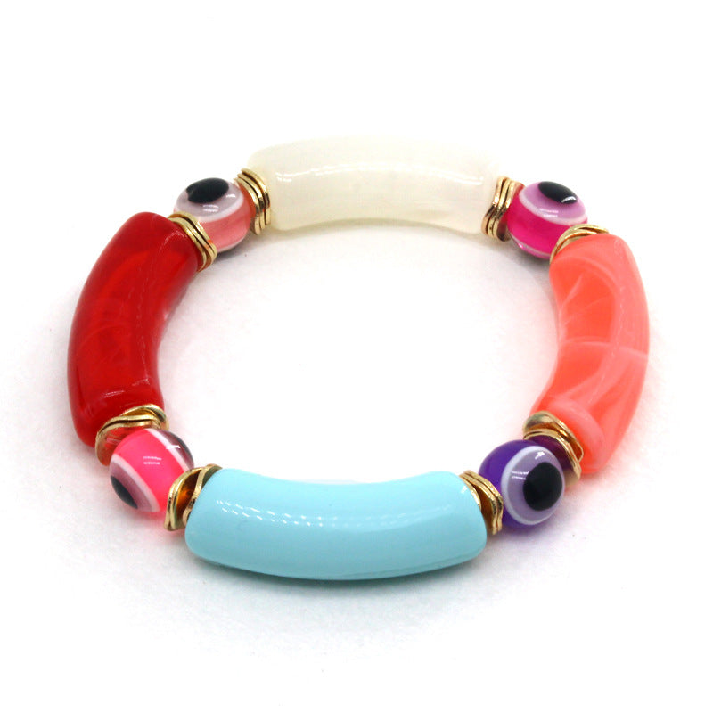 Cuentas de ojo del diablo al por mayor colorido pulsera de estiramiento del tubo de codo de resina