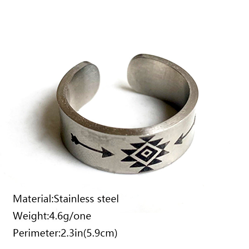 Wholesale Stainless Steel Western Aztec Engraved Bull Head Open Ring