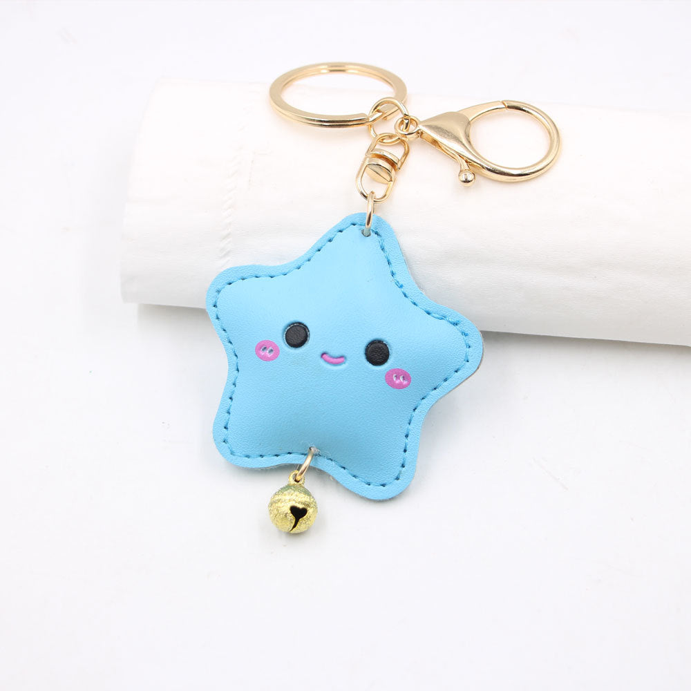 Wholesale Cute Embossed Star Car Keychain Face Faux Leather With Electroplated Finish Trendy Bag Charm Fashion Accessory For Gift And Resale