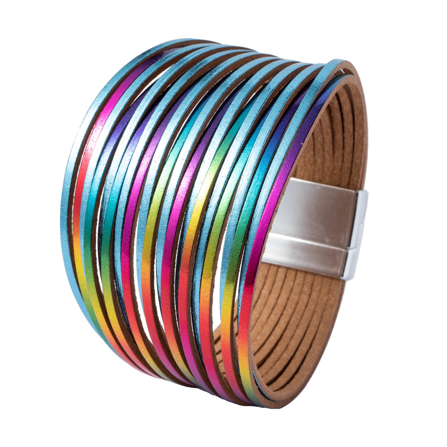 Brazalete de hebilla magnética de cuero de color mixto de color mixto múltiple