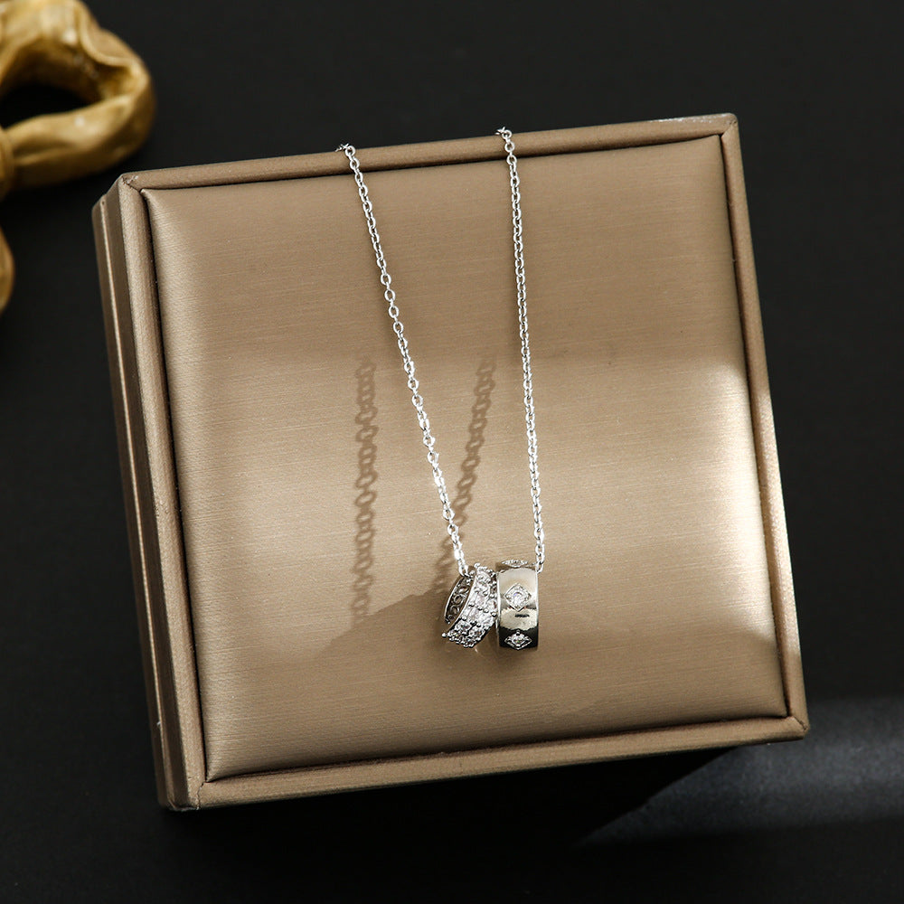 Wholesale Sparkling Diamond Engraved Round Ring Pendant Titanium Steel Necklace