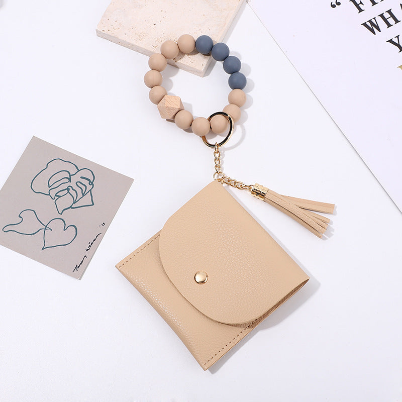 Wholesale Wooden bead card holder key ring bracelet ID card holder bracelet
