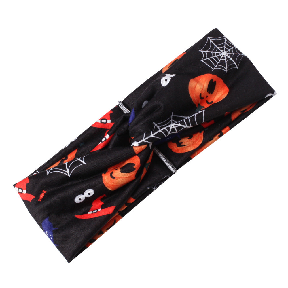 Wholesale Halloween Double Layer Cross Knot Pumpkin Skull Ghost Spider Bat Headband