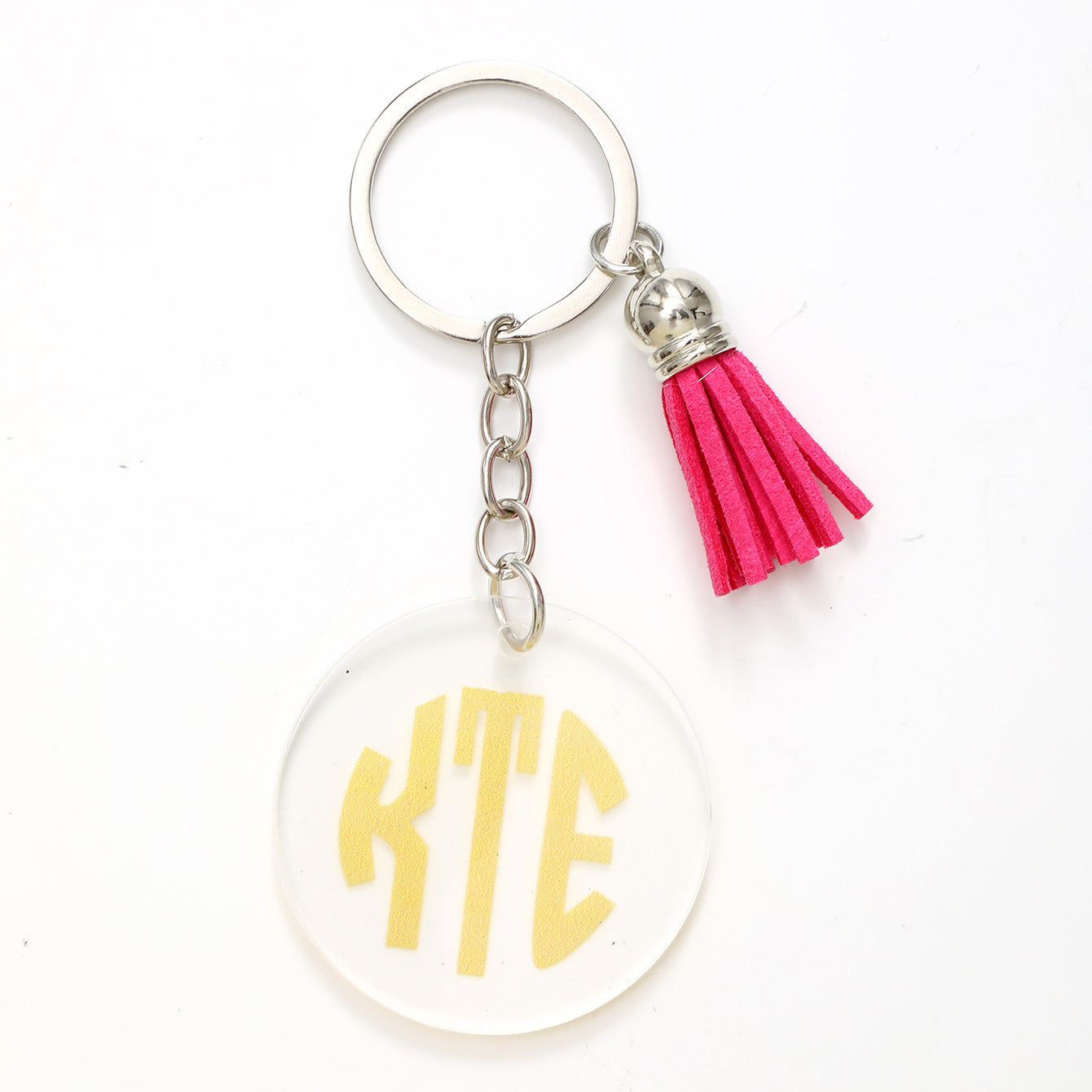 Wholesale Round Colorful Printed Coconut Tree Letters Acrylic Tassel Keychain