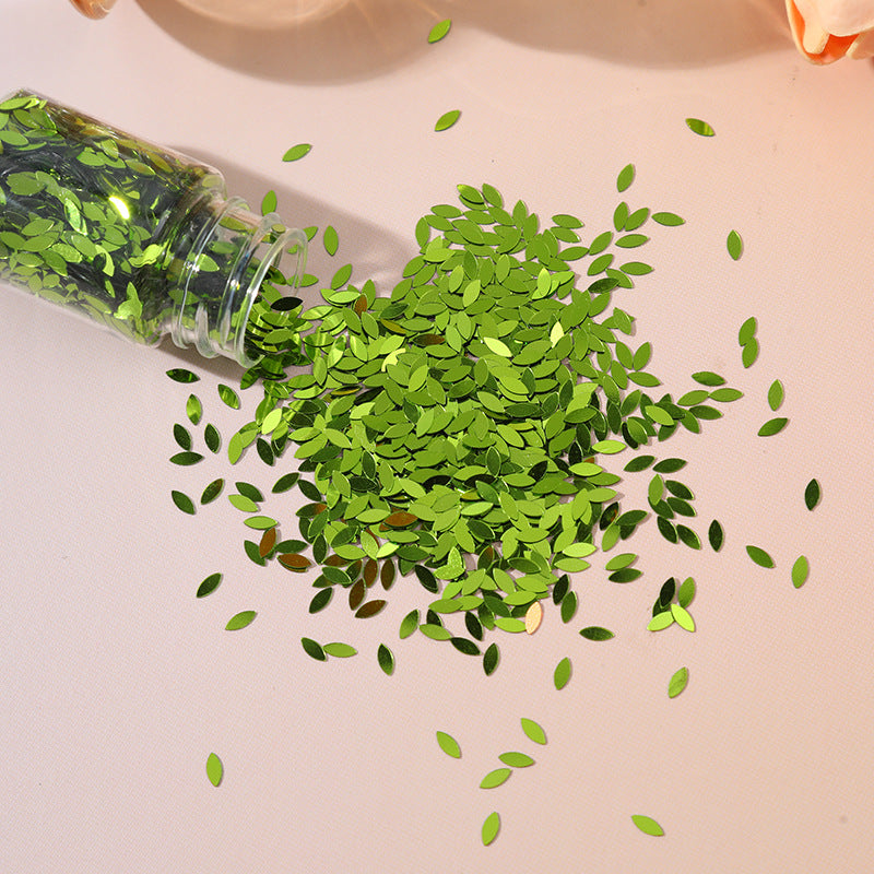 Wholesale Diy Material Green Leaves Eyes Leaves Flow Hemp Leaves Sequins Drip Glue Handmade Quicksand Decoration
