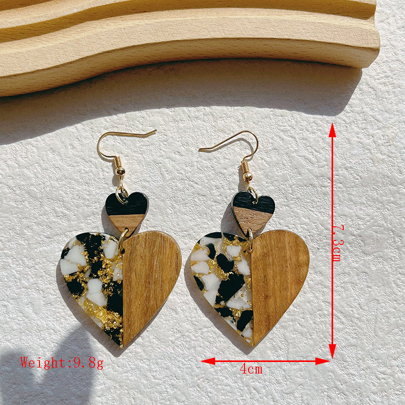 Wholesale Wooden resin spliced gold foil Acrylic Earrings