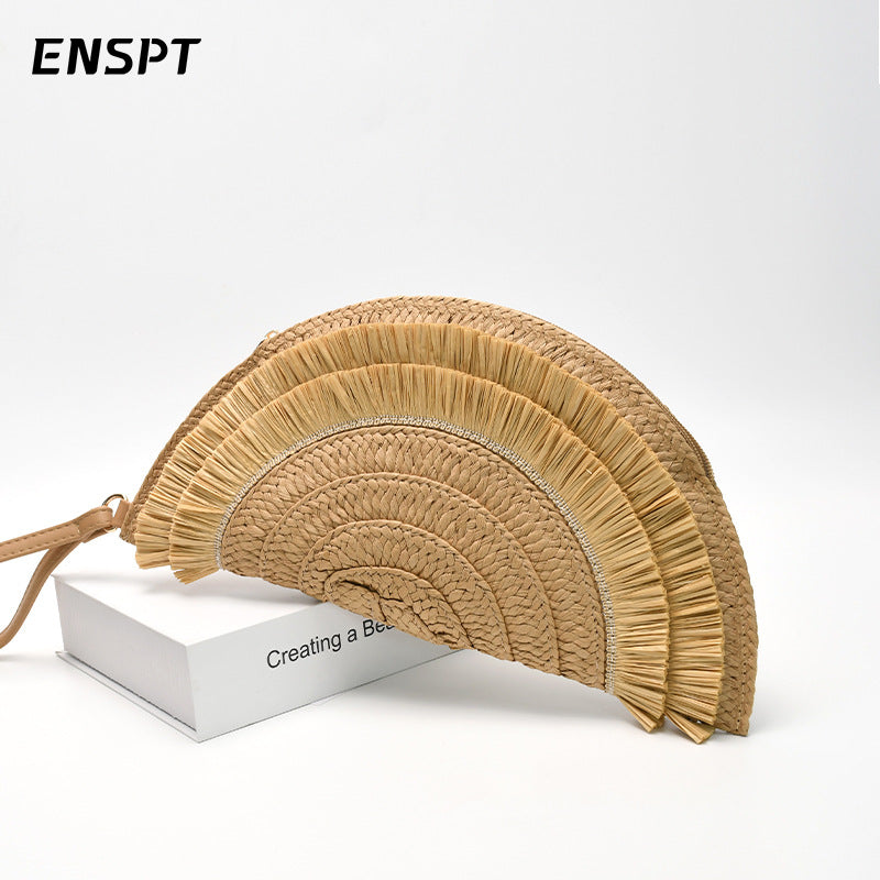 Wholesale Crossbody Hand-held Ethnic Style Summer Beach Tassel Straw Bag