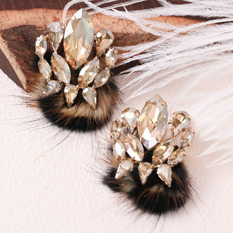 Wholesale Plush Ball Colorful Rhinestone Earrings