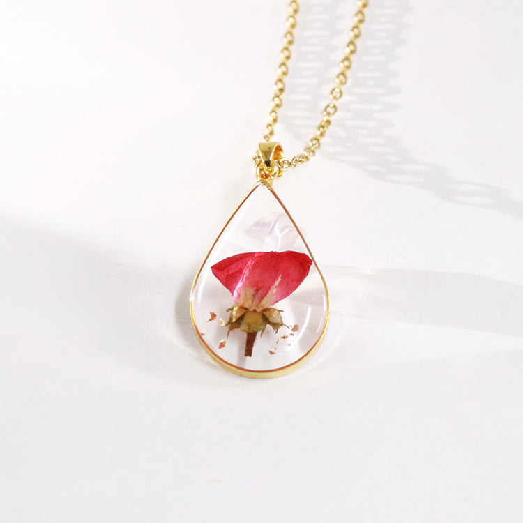 Wholesale 6pcs Drop Shaped December Flower Real Flower Resin Necklace
