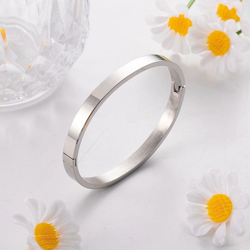 Wholesale Glossy Oval Titanium Steel Opening 6mm Gold Bracelet