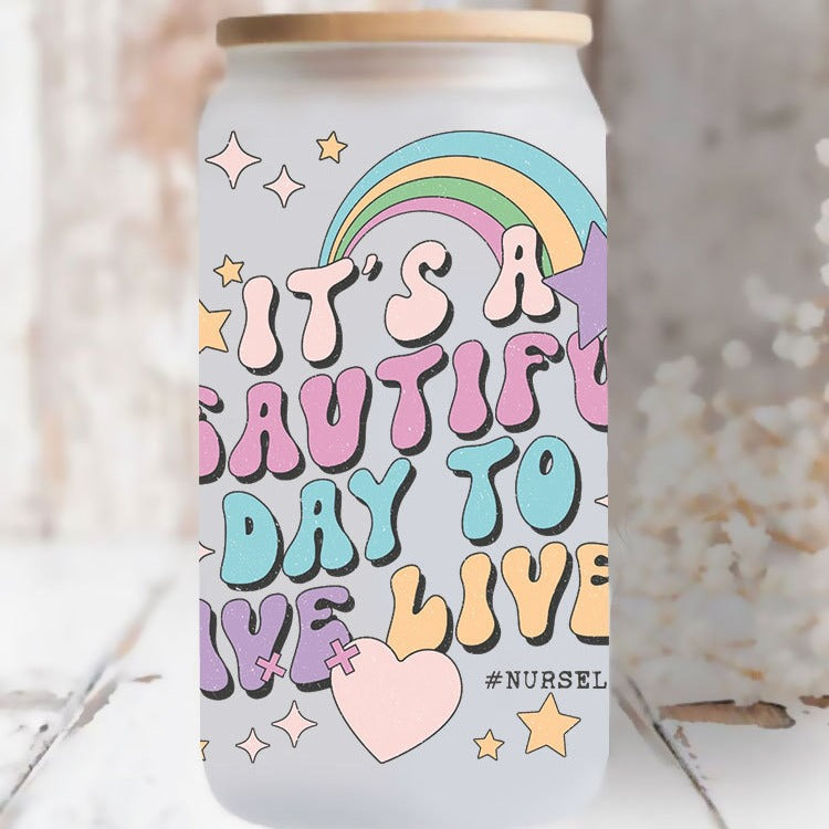 Wholesale Colorful Cartoon Cute Retro Fresh Inspirational Theme 16oz Cup UV DTF Wraps