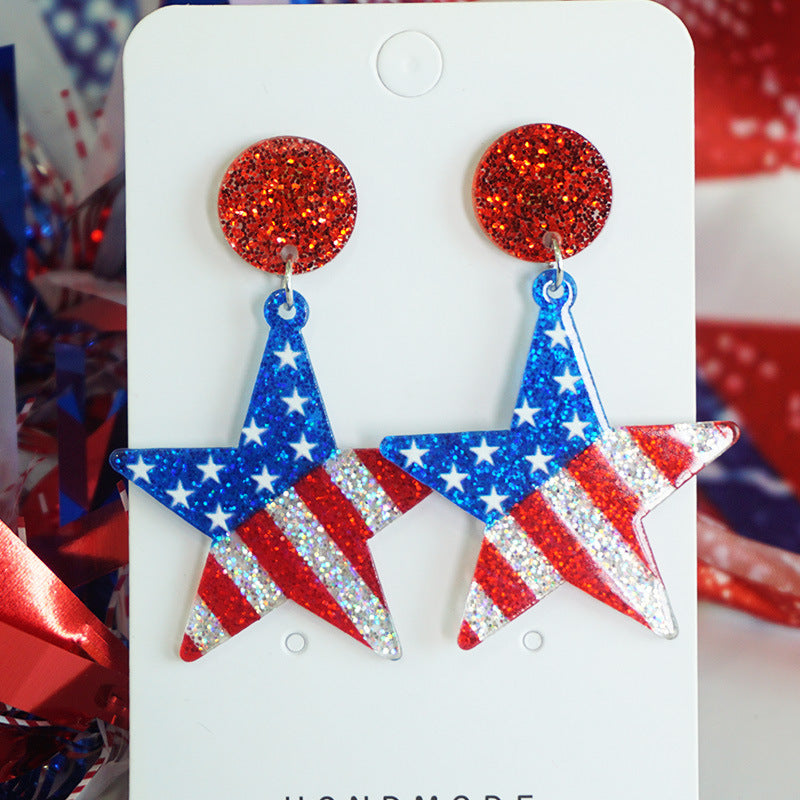 Wholesale Independence Day Shining Holiday Celebration Party American Patriotic Elements Bright Glitter Earrings