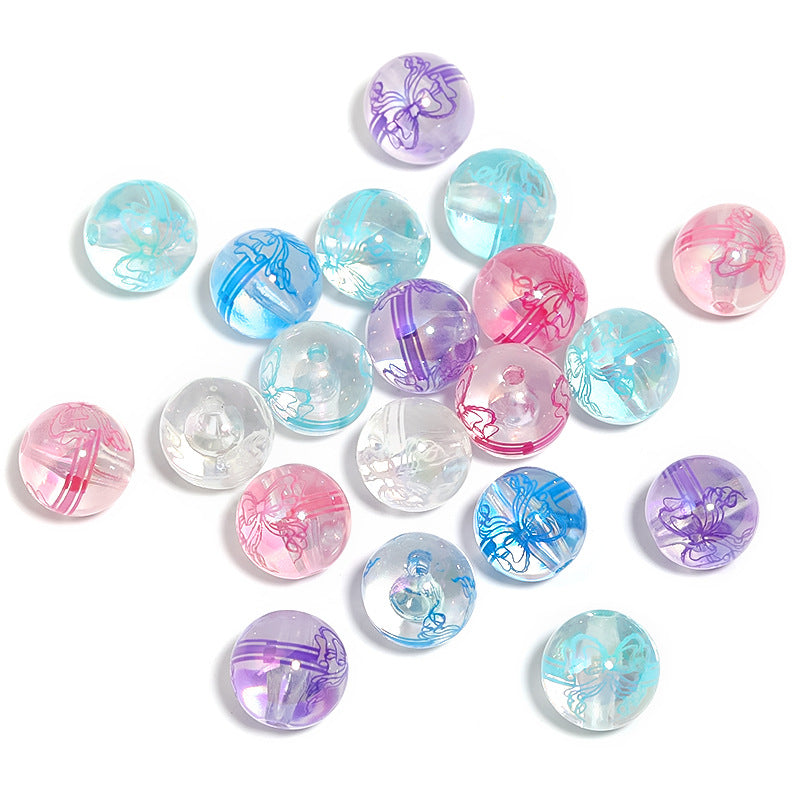 Wholesale 100pcs Ribbon Bow Print UV Electroplated Solid Color Acrylic Beads