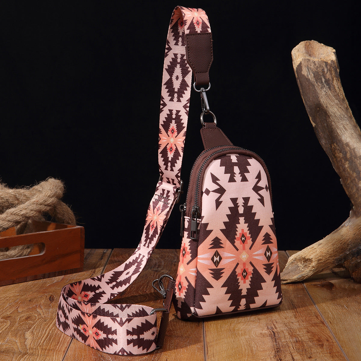 卸売ヴィンテージ アステカ キャンバス プリント ボヘミアン チェスト バッグ クロスボディ バッグ