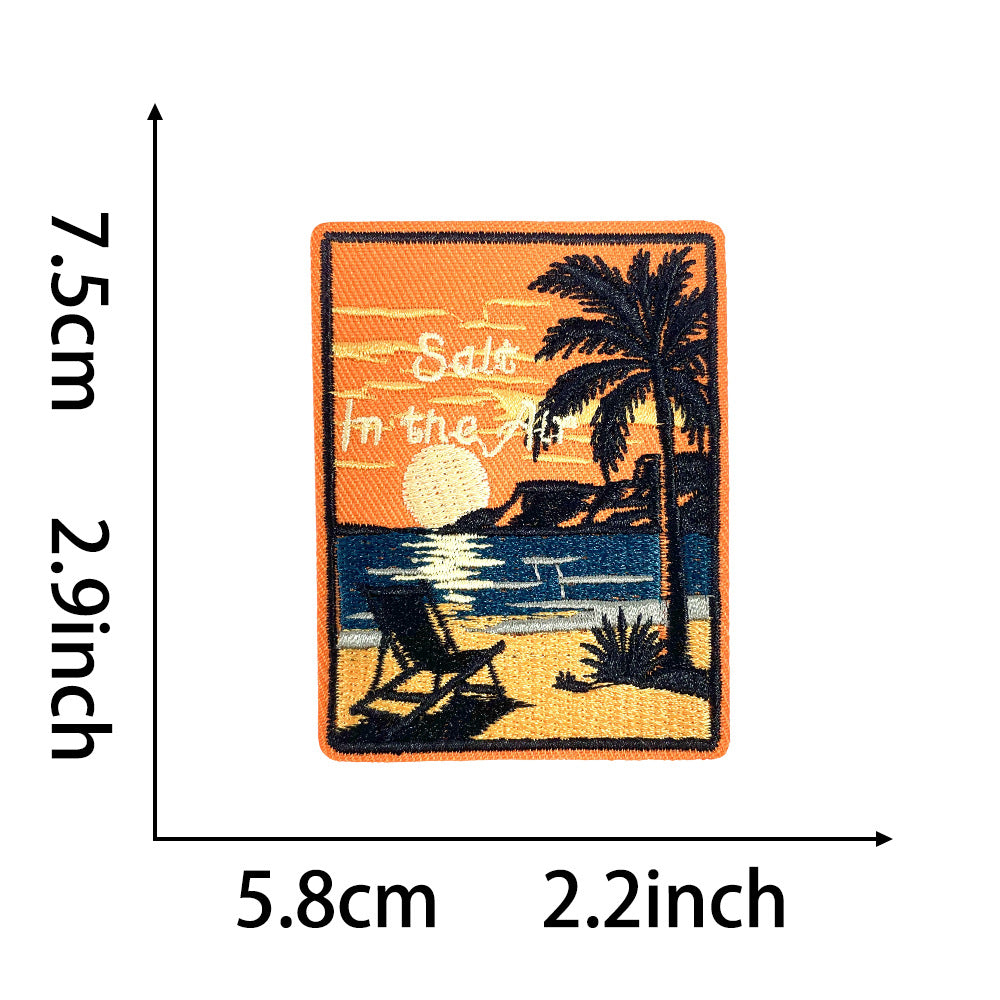 Wholesale Trendy Retro Beach Palm Tree Sunset Embroidered Patches For Clothing Bags DIY Craft Supply 5 Pack