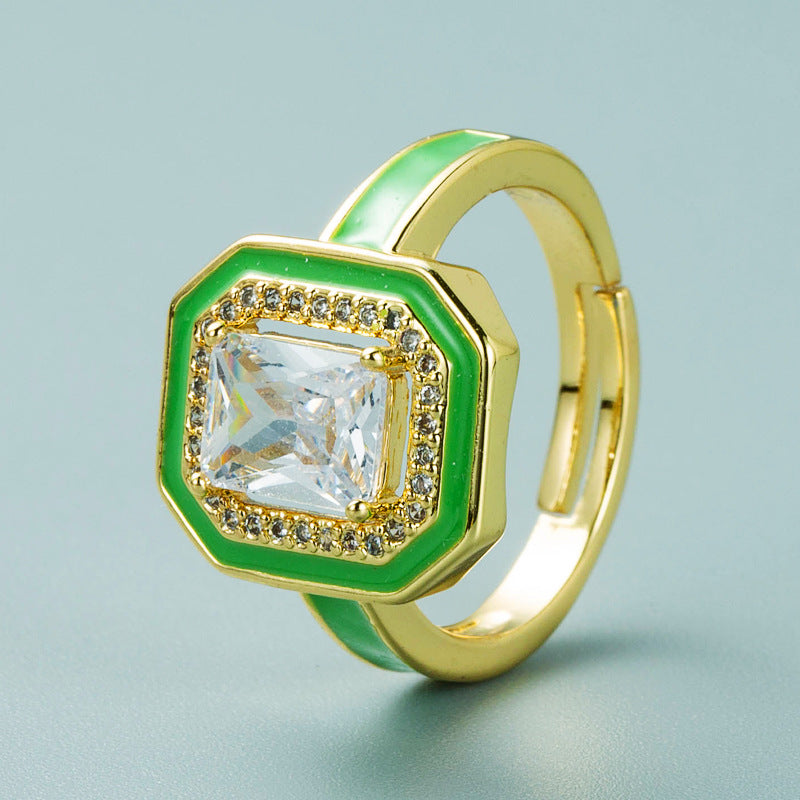 Gold zircon square ring open ring accessory