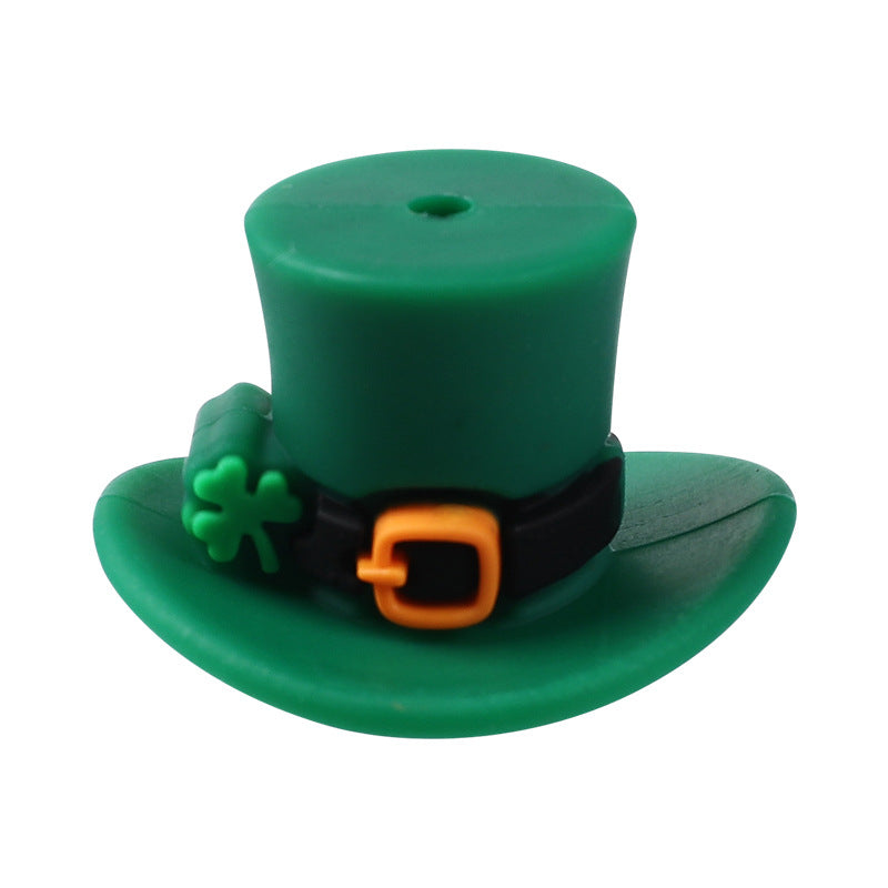Wholesale 20pcs Cartoon Four Leaf Clover St. Patrick's Day Decoration Highland Cow Silicone Beads