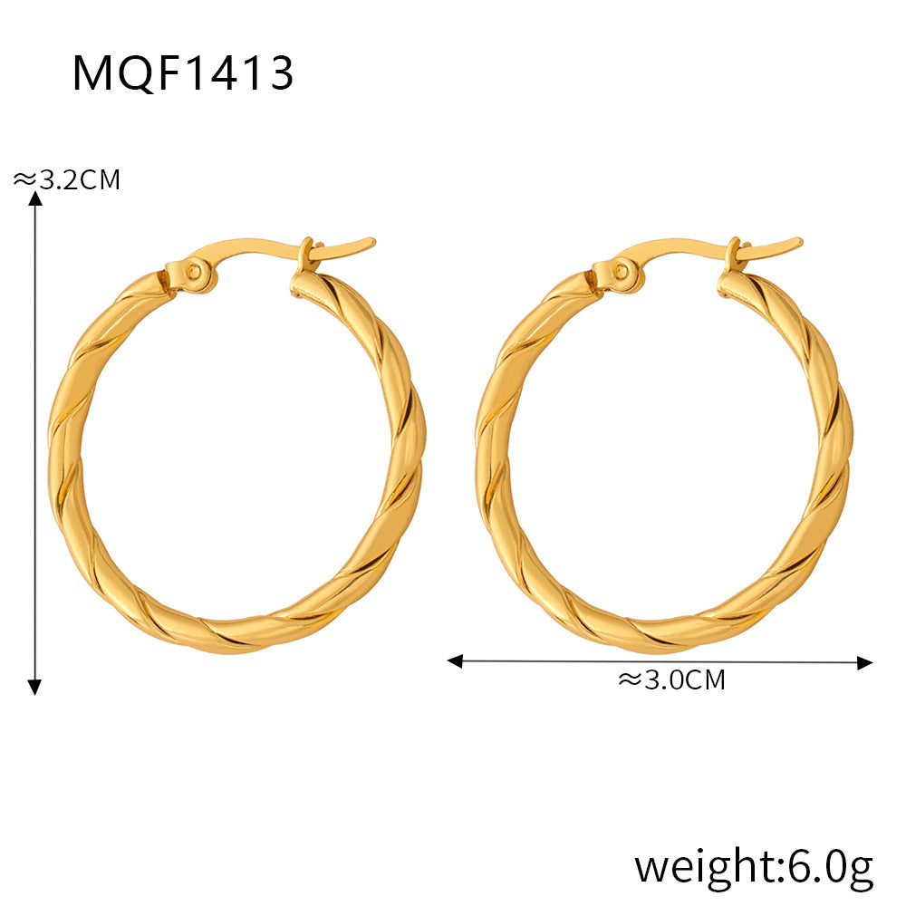 Wholesale Titanium Steel Gold Plated Hemp Pattern Large Earrings